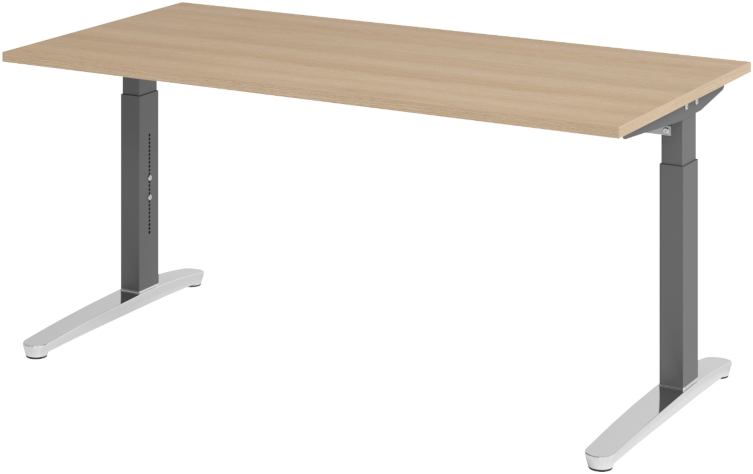 bümö manuell höhenverstellbarer Schreibtisch 160x80 in Eiche, Gestell in graphit/alu - PC Tisch höhenverstellbar & groß, höhenverstellbarer Tisch Büro, großer Computertisch verstellbar, X16-E-GC Bild 1