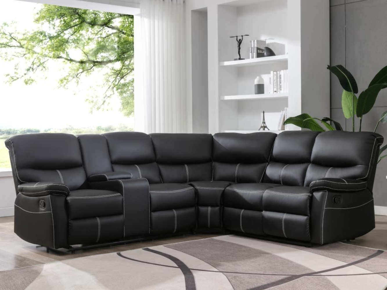 Vente-unique - Relax-Ecksofa - Kunstleder - Schwarz - CANBY Bild 1