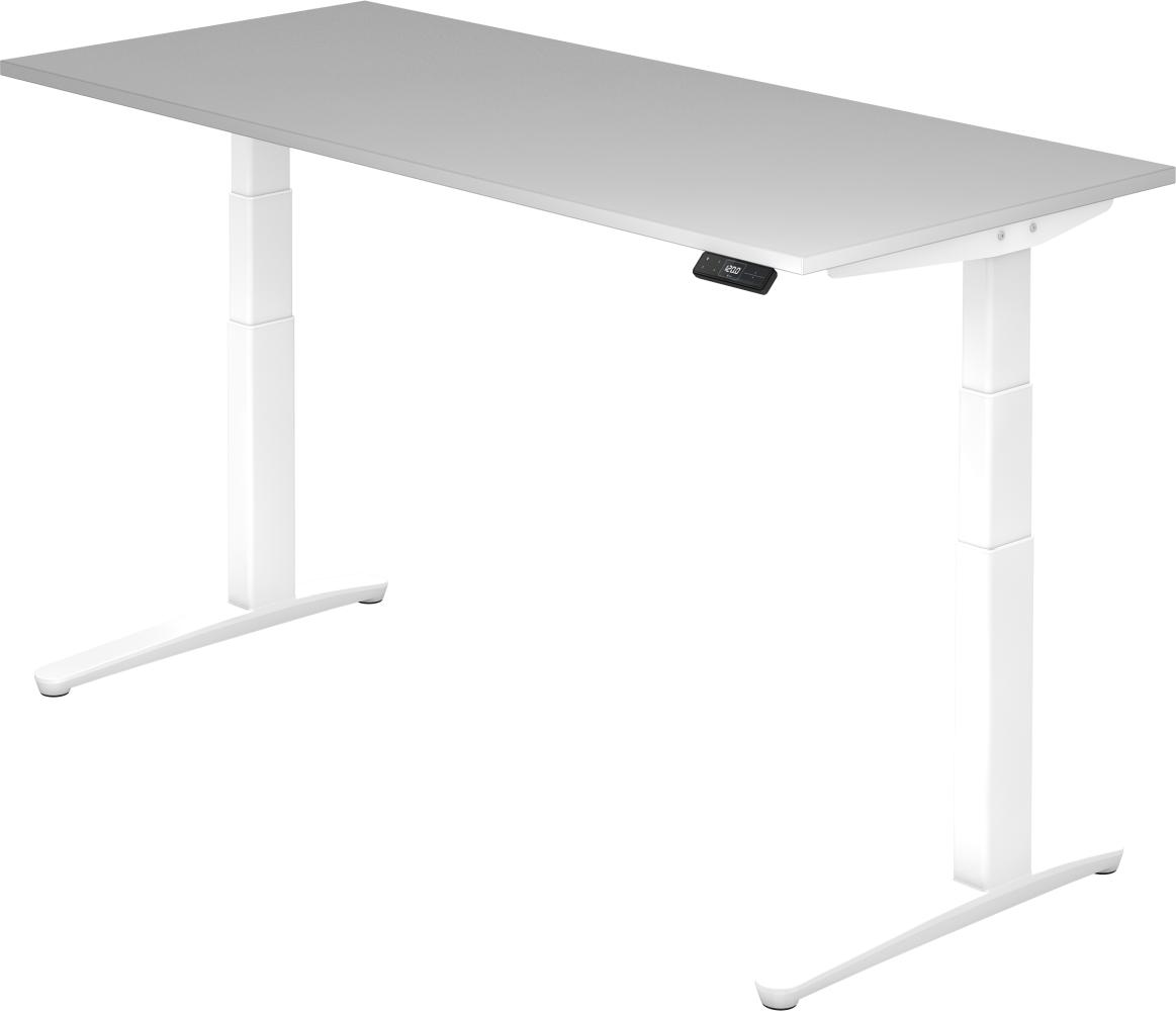 bümö elektrisch höhenverstellbarer Schreibtisch 180x80 cm mit Memory-Steuerung - Design Schreibtisch höhenverstellbar elektrisch, elektrischer Schreibtisch grau, Gestell weiß, XBHM19-5-WW Bild 1