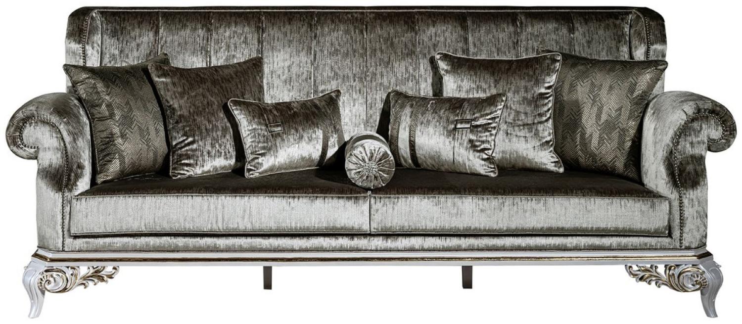 Casa Padrino Luxus Barock Sofa Grün / Weiß / Gold 230 x 85 x H. 104 cm - Prunkvolles Wohnzimmer Sofa mit dekorativen Kissen - Edel & Prunkvoll Bild 1