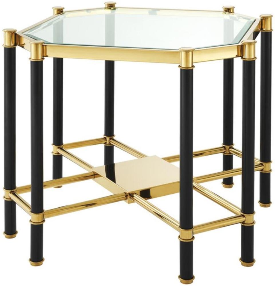 Casa Padrino Luxus Beistelltisch mit Glasplatte Gold / Schwarz 72,5 x 72,5 x H. 55,5 cm - Wohnzimmermöbel Bild 1