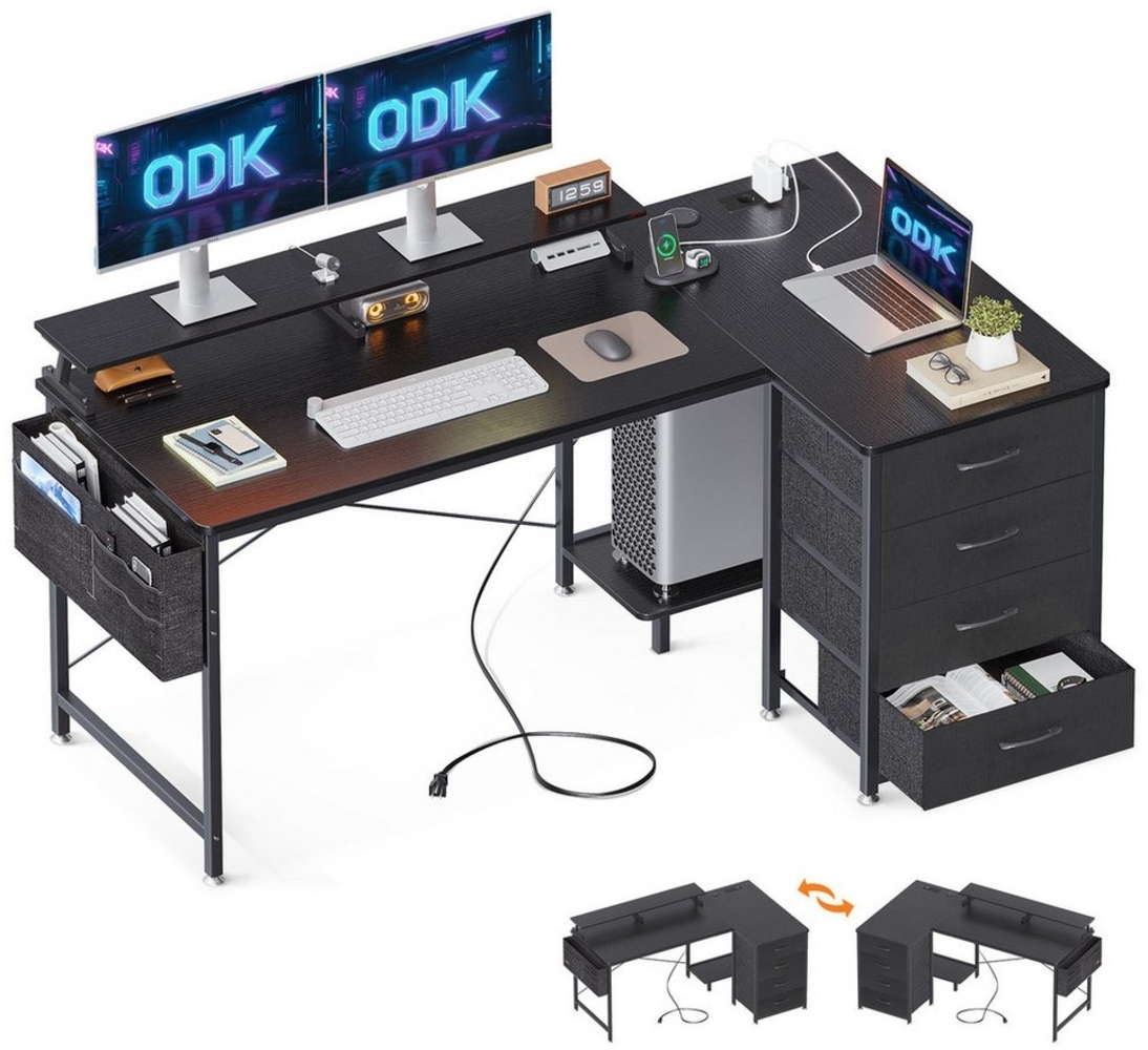 ODK Schreibtisch mit 4 Schubladen, USB-Ladeanschluss und 2 Steckdose (1 Tisch), 140 x 80 x 84.5 cm, schwarz Bild 1