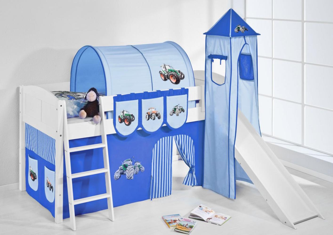 Lilokids 'Ida 4105' Spielbett 90 x 200 cm, Pferde Braun Beige, Kiefer massiv, mit Turm, Rutsche und Vorhang Bild 1