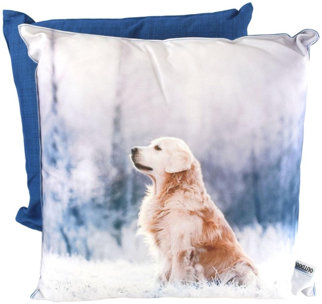 Outdoor Kissen Winter 45x45cm wetterbeständig aus 3 Tier- Motiven wählbar Hund-Schnee Bild 1