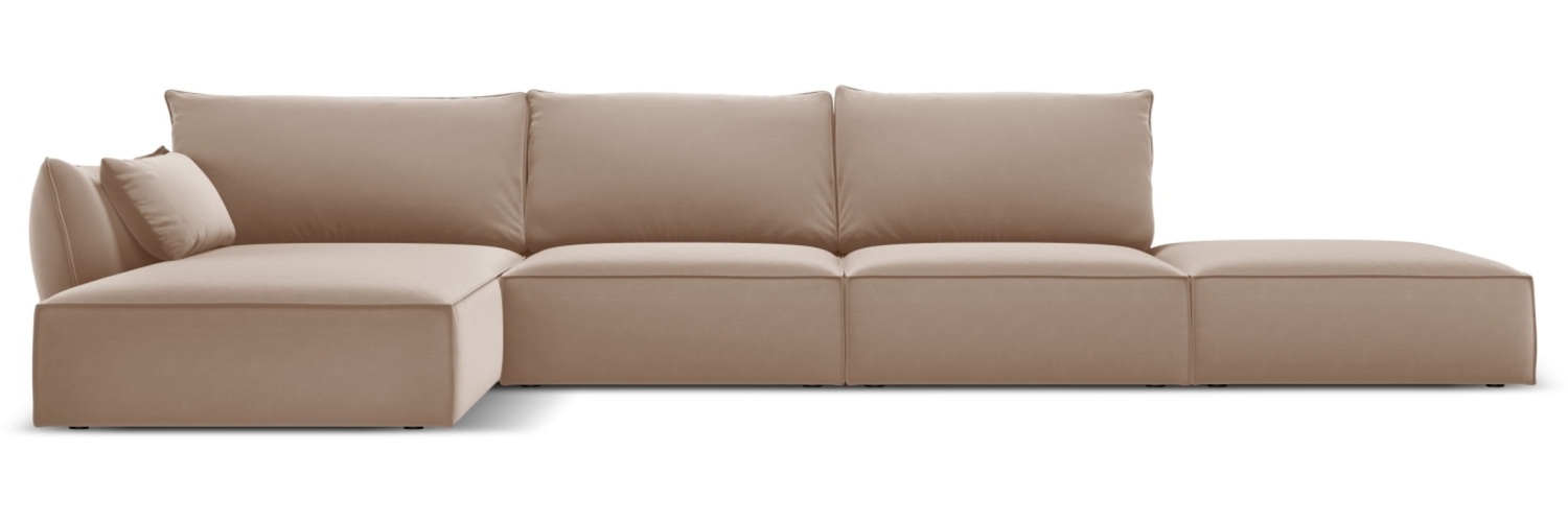 Micadoni Ecksofa Kaelle 5-Sitzer Links Samt Beige Kunststoff schwarz Bild 1