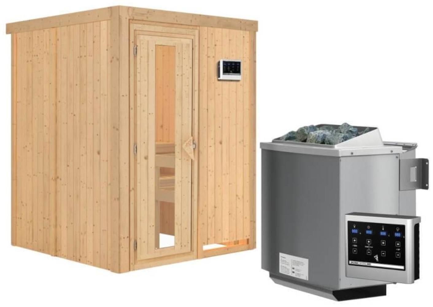 Karibu Sauna Norin + 9kW BIO-Kombiofen mit ext. Steuerung Easy Klarglas Ganzglastür Bild 1