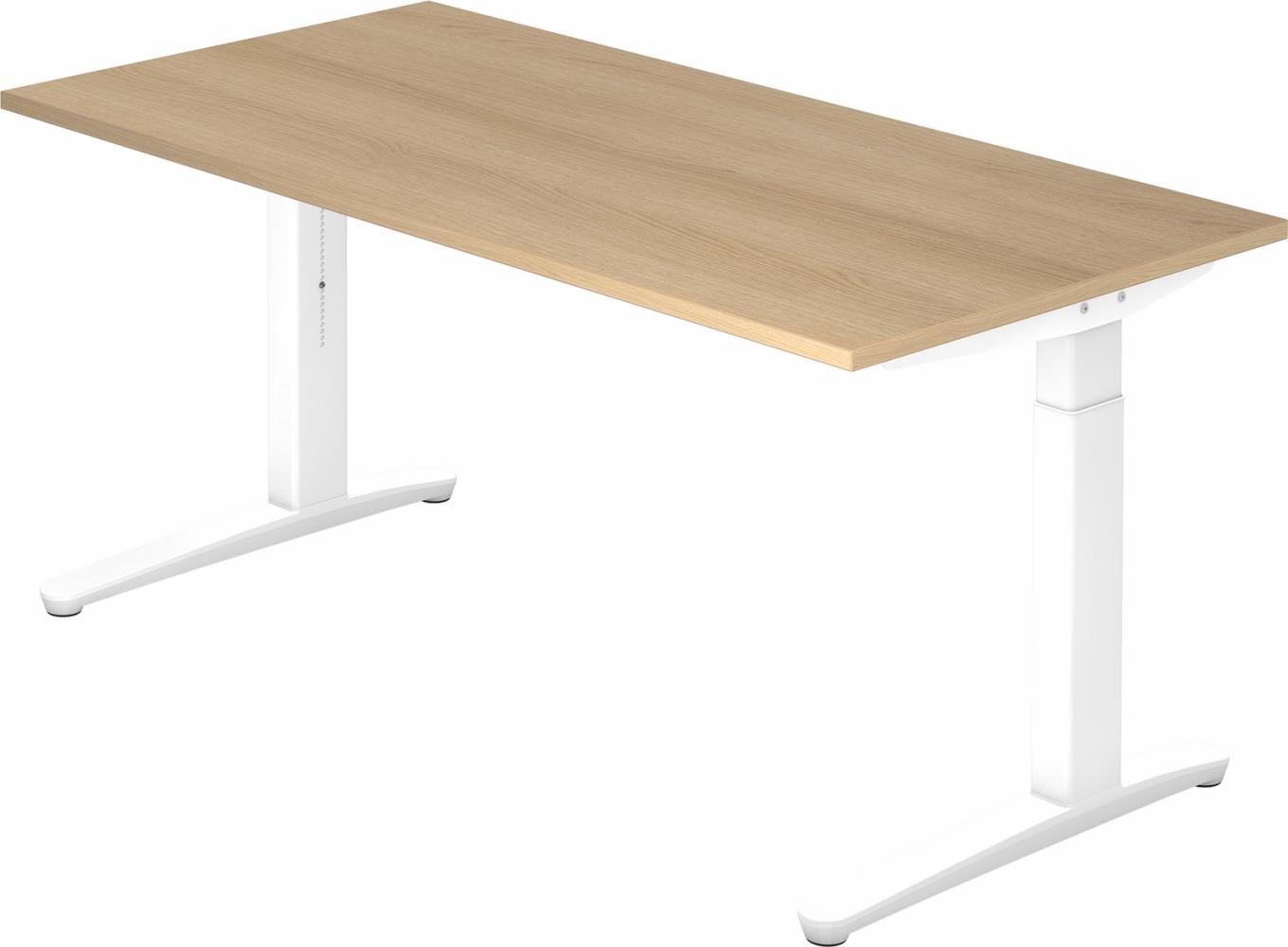 bümö® Design Schreibtisch XB-Serie höhenverstellbar, Tischplatte 160 x 80 cm in Eiche, Gestell in weiß Bild 1