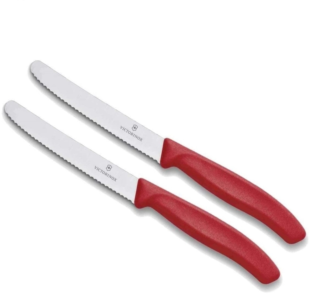 Victorinox | Swiss Classic Tafelmesser Set | 2-tlg mit Wellenschliff | ergonomische Griffe | spülmaschinengeeignet | in Rot Bild 1