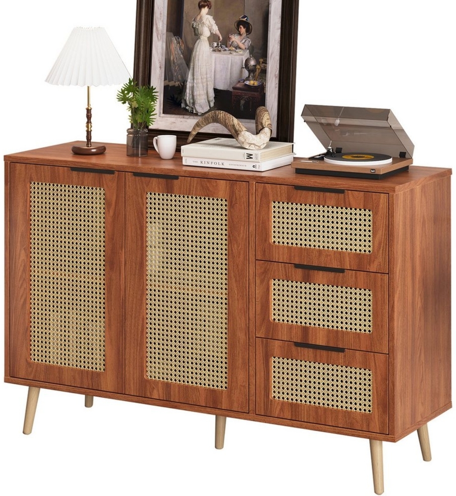 OKWISH Sideboard Vintage Rattan Küchenschrank,mit 2 Türen & 3 Schubladen (Vintage Rattan Sideboard mit 2 Türen & 3 Schubladen) Bild 1