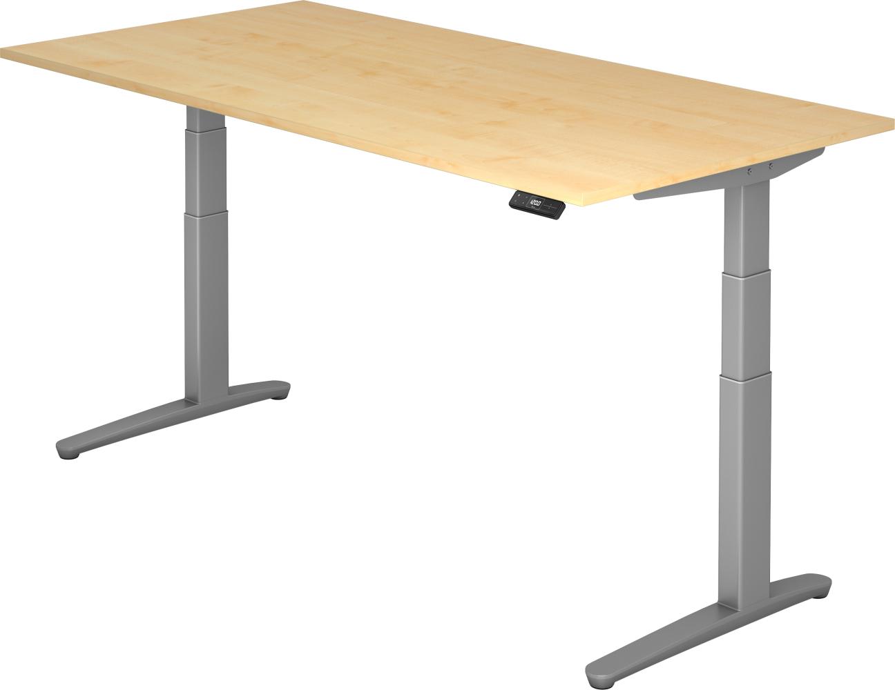 bümö elektrisch höhenverstellbarer Schreibtisch 200x100 cm mit Memory-Steuerung - Design Schreibtisch höhenverstellbar elektrisch, elektrischer Schreibtisch Ahorn, Gestell silber, XBHM2E-3-SS Bild 1