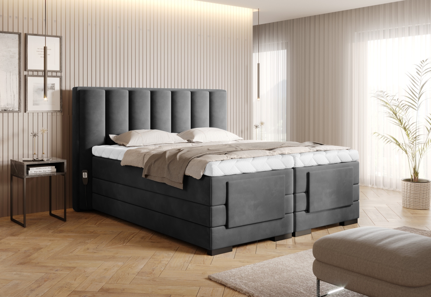 Veros 180x200, Boxspring Bett, Dunkelgrau Bild 1