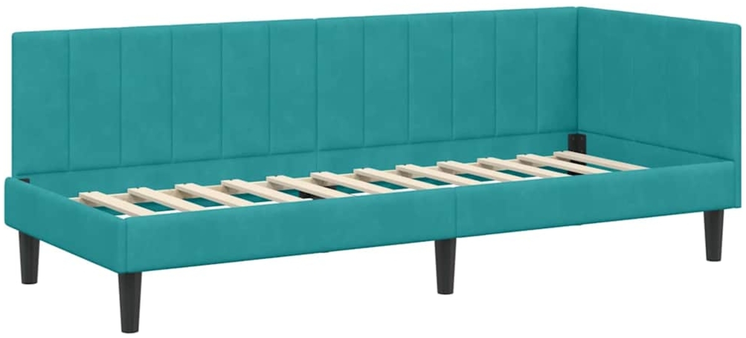 vidaXL Eckbettgestell mit Kopfteil Türkis 80 cm x 200 cm Stoff 42016336 Bild 1