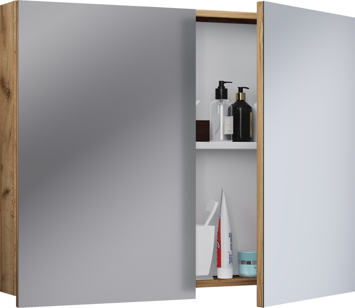 VCM Badmöbel Spiegelschrank Badinos 916934 Honig-Eiche H. 60 x B. 80 x T. 12 cm Bild 1