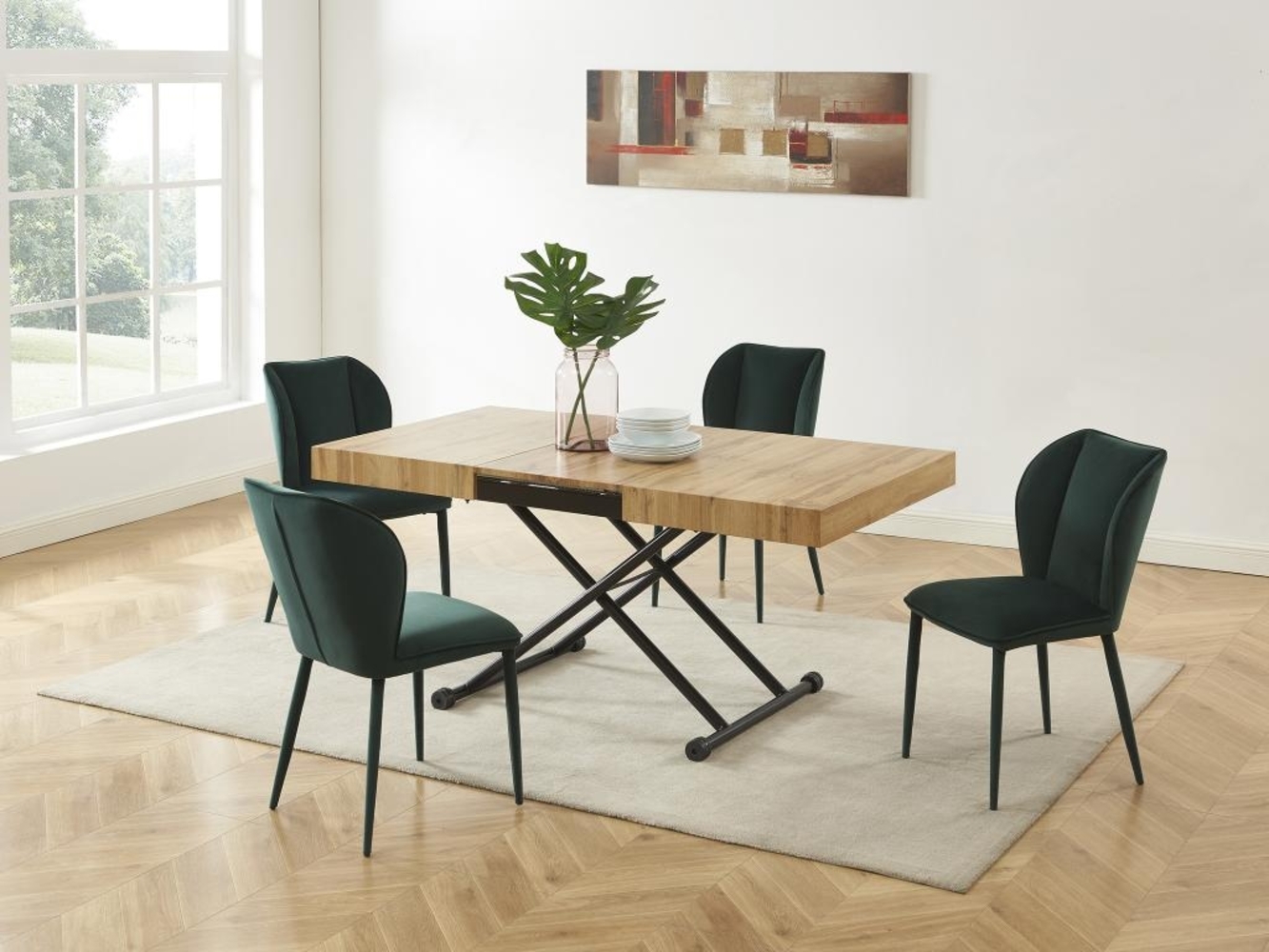 Vente-unique 'MORIALA' 2-in-1-Tisch ausziehbar und höhenverstellbar, MDF natur / Stahl schwarz, 120-220 x 90 x 45-75 cm Bild 1