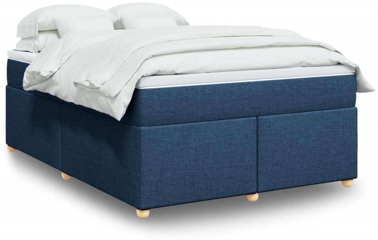 vidaXL Boxspringbett mit Matratze Blau 160x200 cm Stoff 3285393 Bild 1