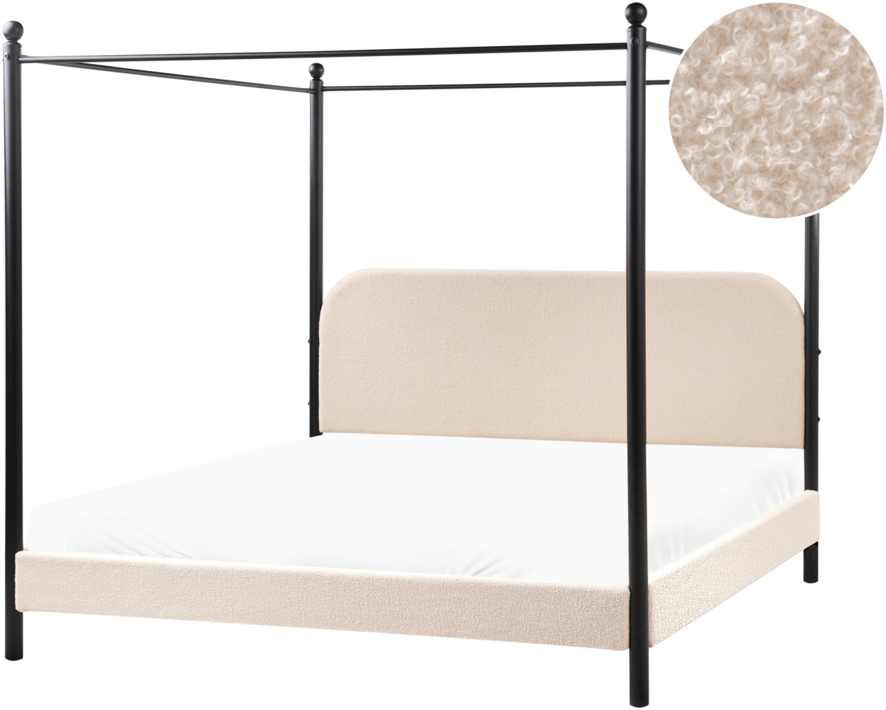Himmelbett Bouclé DANNEMOIS 180 x 200 cm Beige Bild 1