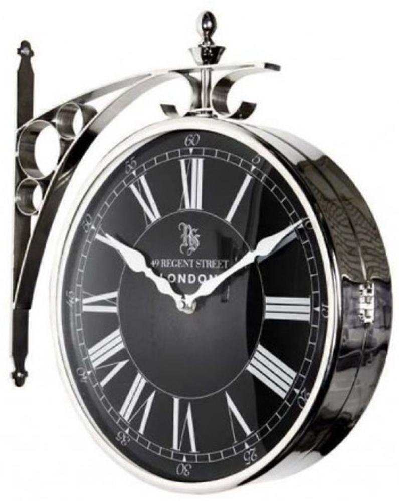 Casa Padrino Luxus Doppelseitige Bahnhofsuhr Nickel Finish 29 x 8 x H. 39 cm - Luxus Wanduhr Bild 1