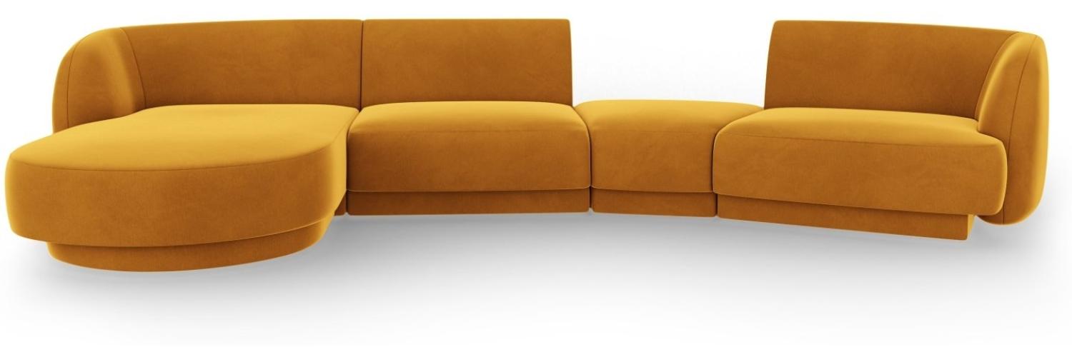 Micadoni Modulares Sofa Miley mit Recamiere 4-Sitzer Links Samtstoff Gelb Bild 1