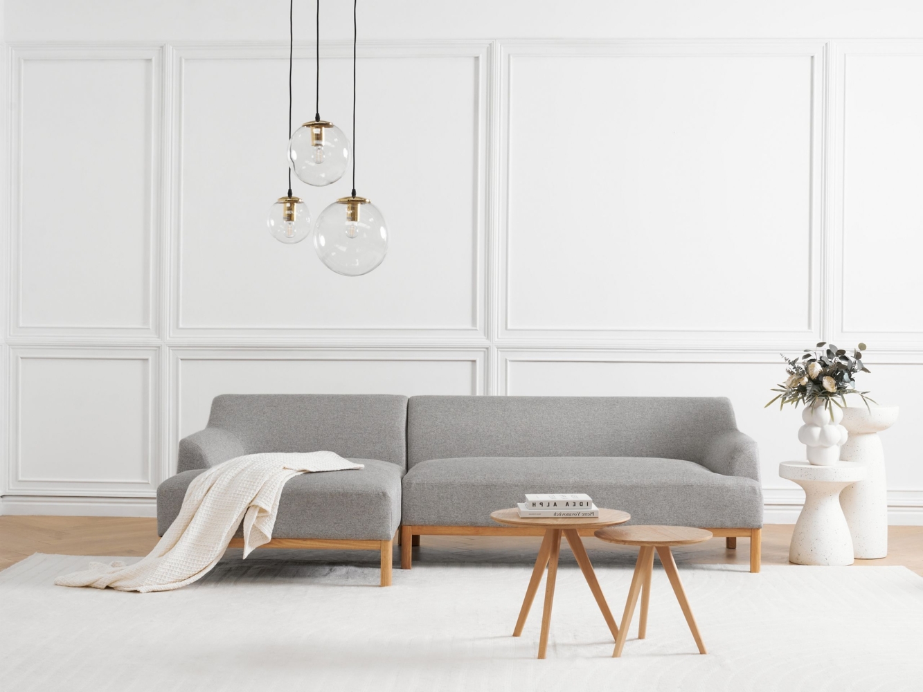 beliani 'SOSJO' Ecksofa, Stoff hellgrau, Linksseitig, 251 x 132 x 74 cm Bild 1