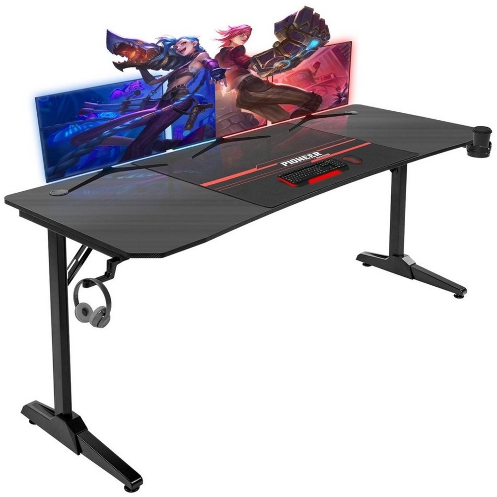 HOMALL Gamingtisch Computertisch aus Kohlefaseroberfläche mit Tischständer 140/160/180cm Bild 1