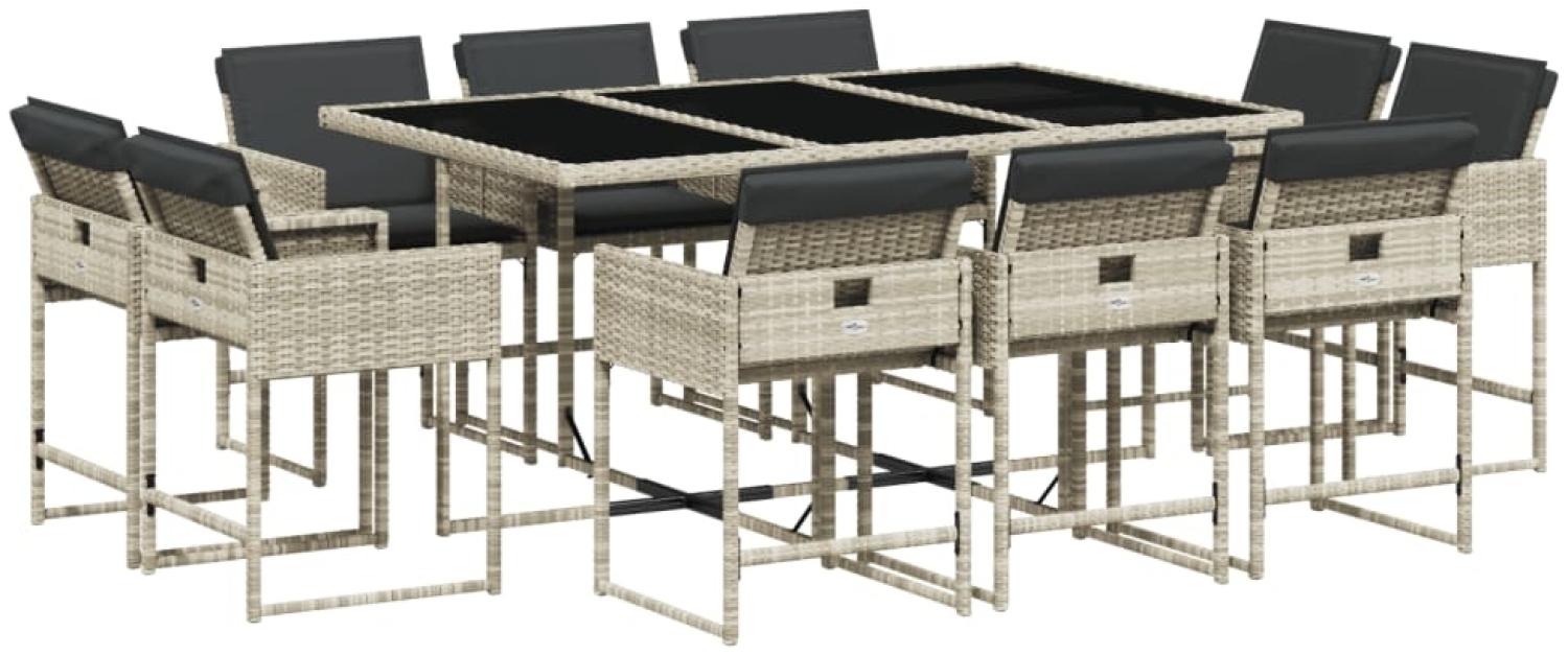 vidaXL 11-tlg. Garten-Essgruppe mit Kissen Hellgrau Poly Rattan 3211391 Bild 1