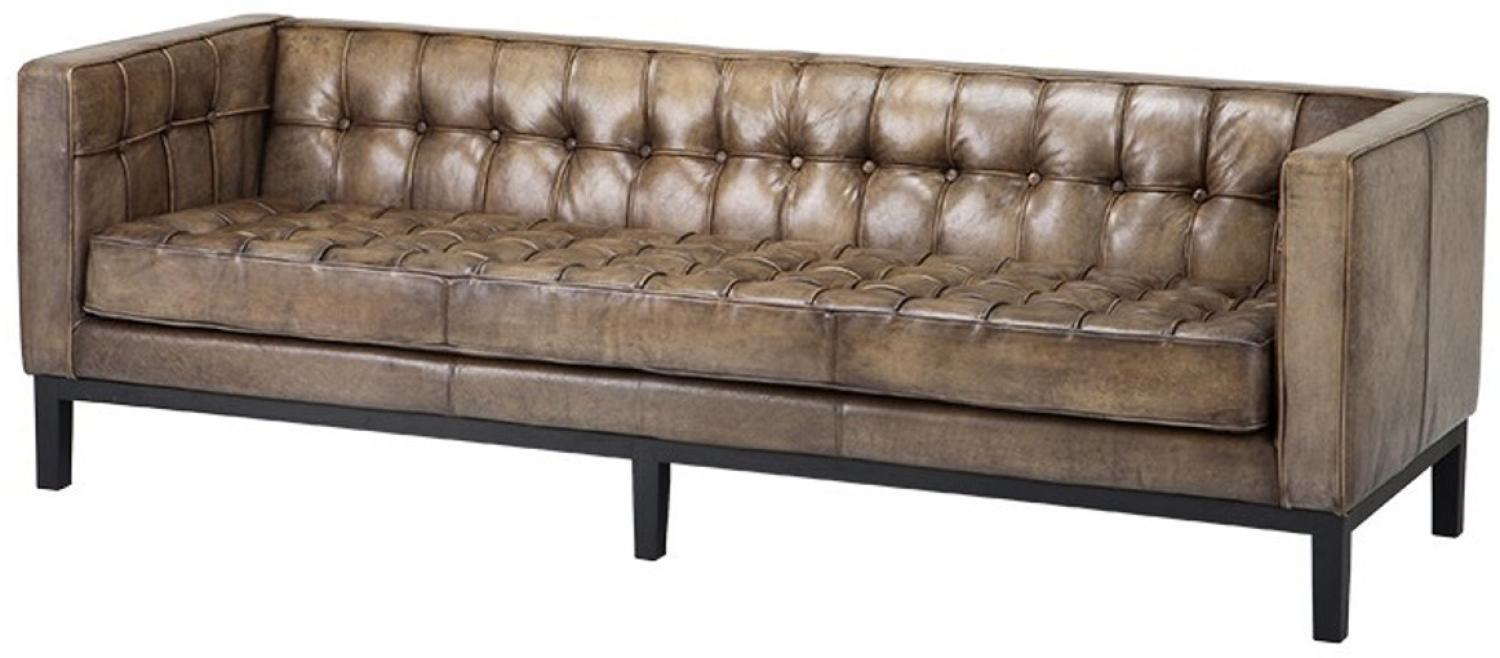 Casa Padrino Luxus Echt Leder Sofa Glasgow Vintage Leder Olive - 3 Sitzer - Luxus Hotel Möbel Bild 1