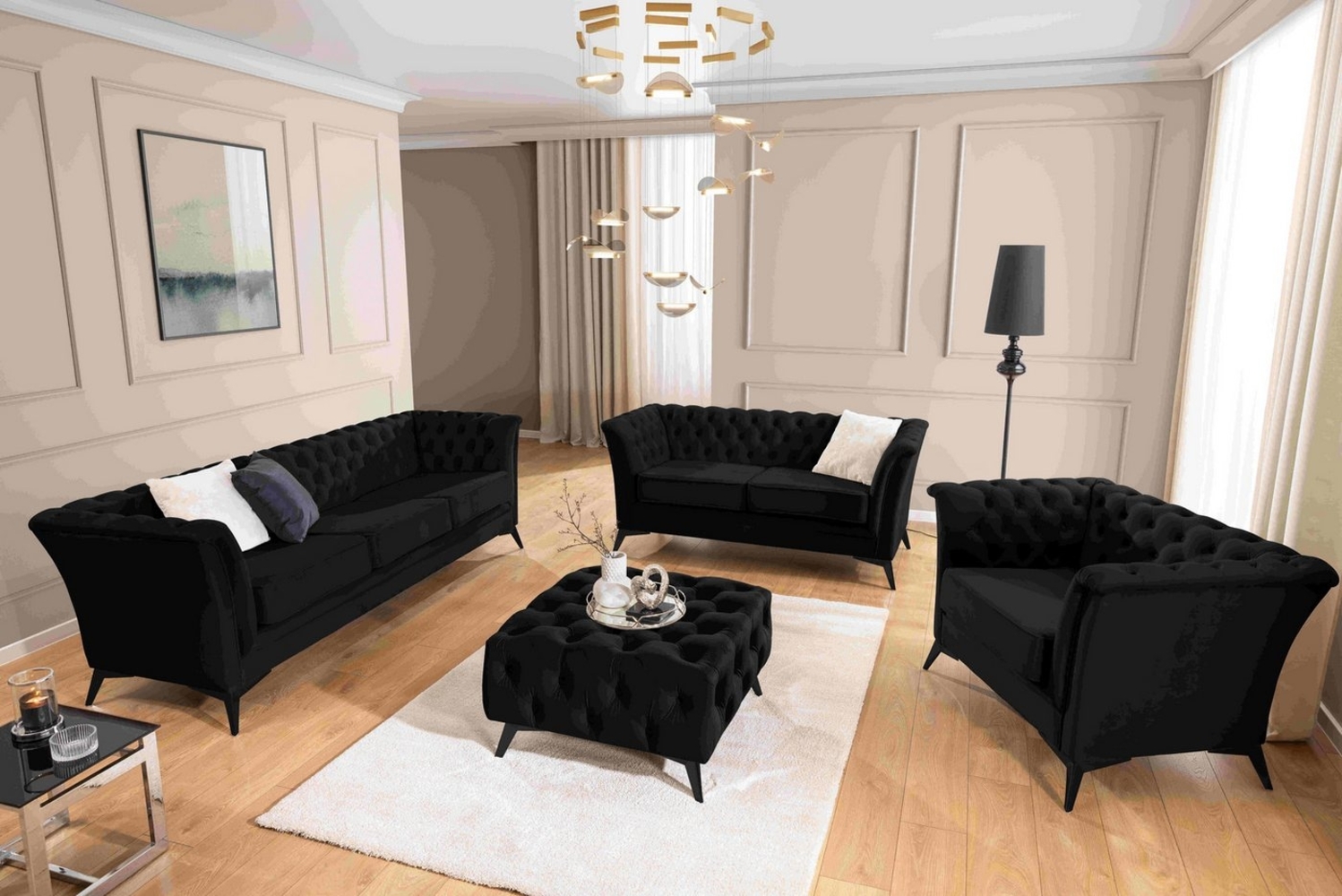 S-Style Möbel Polstergarnitur 3+2+1 Whitby, aus Samt mit goldenen, silbernen oder schwarzen Füßen Bild 1