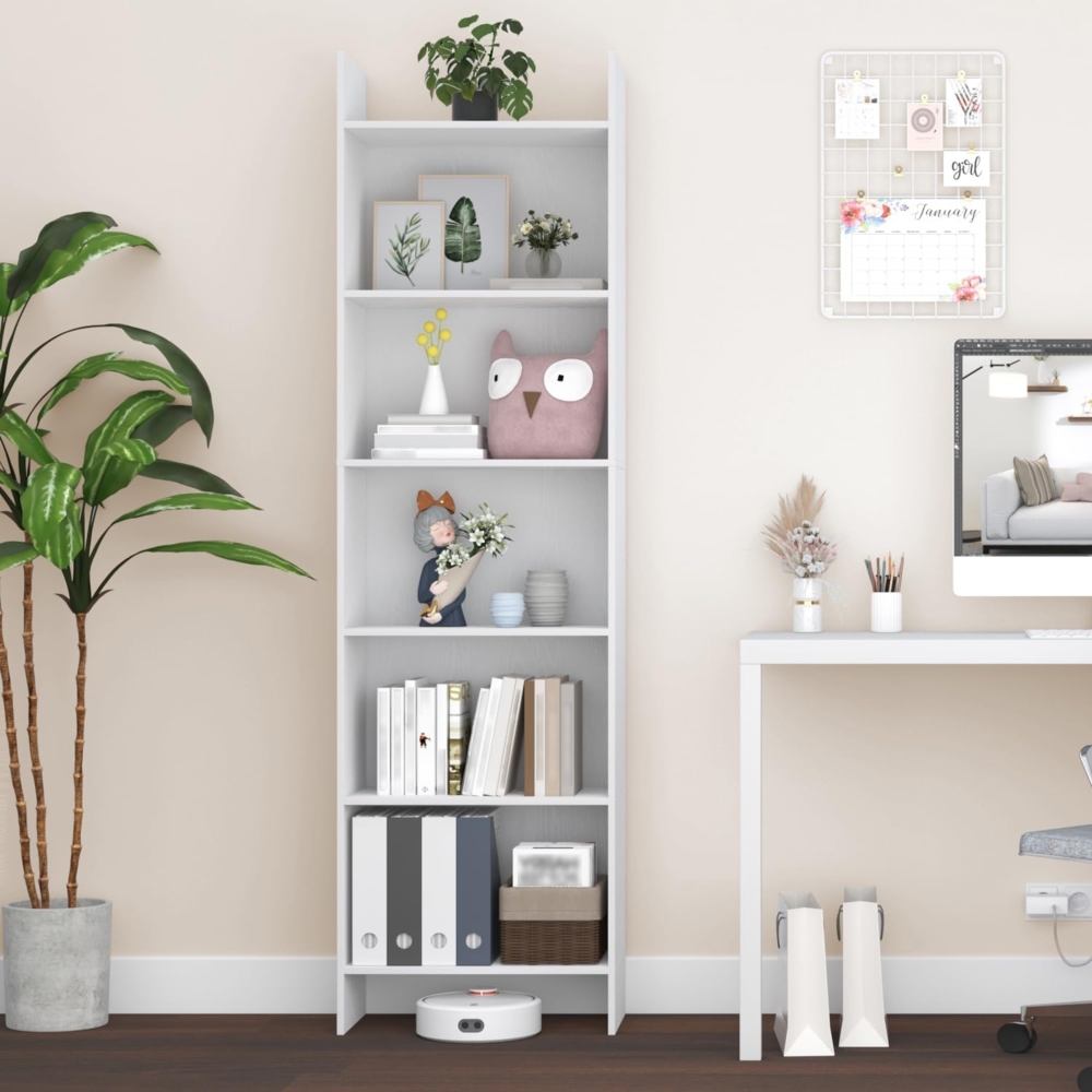 Bücherregal, Regal, Standregal, Büroregal, mit 6 Fächern, offen, für Wohnzimmer, Arbeitszimmer, Büro, als Raumteiler, 24 x 48 x 170 cm, Weiß Bild 1