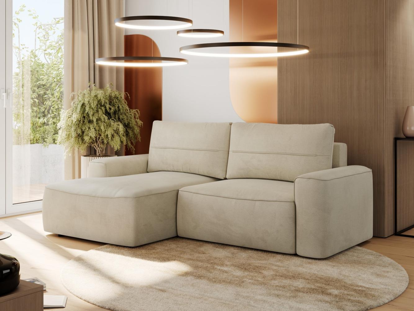 L-förmiges Ecksofa mit Armlehnen, Schlaffunktion und losen Kissen - BELLUNO - links - Beige Velours Bild 1