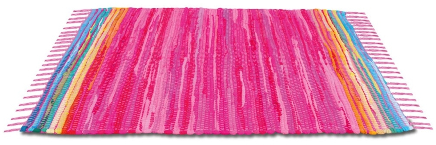 Flickenteppich handgewebter Teppich aus Baumwolle, stylischer und strapazierfähiger Fleckerlteppich in vielen verschiedenen modischen Ausführungen erhältlich (120x180 cm / pink - rosa) Bild 1