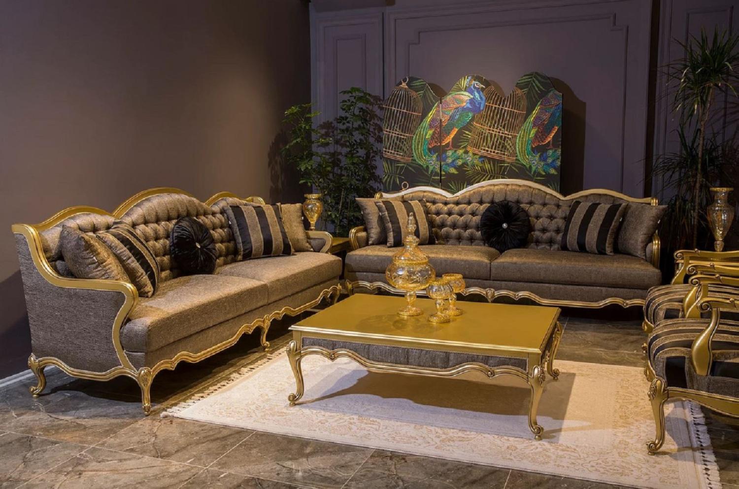 Casa Padrino Luxus Barock Wohnzimmer Set Grau / Schwarz / Gold - 2 Barock Sofas & 2 Barock Sessel & 1 Barock Couchtisch - Wohnzimmer Möbel im Barockstil - Barock Möbel - Barock Einrichtung Bild 1