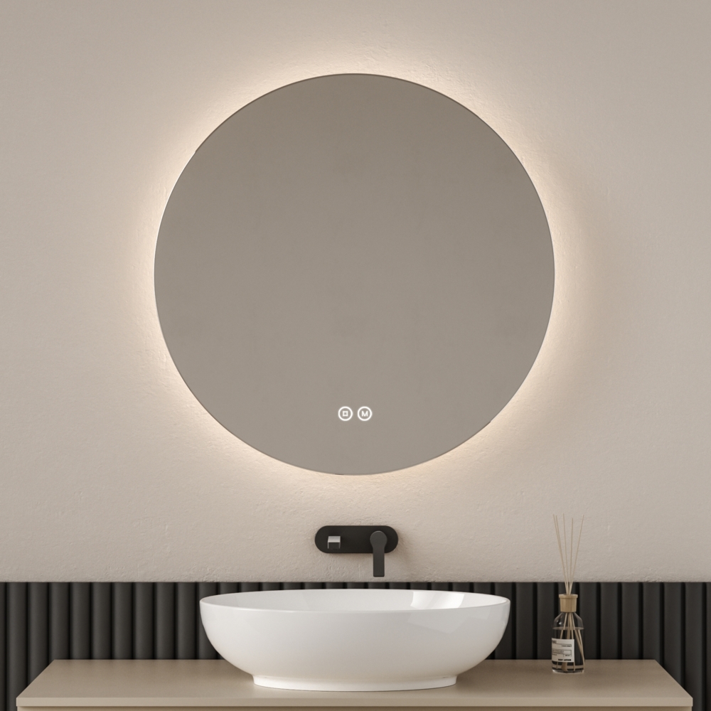 EMKE Rund Badspiegel mit LED Beleuchtung und Touch, 3 Lichtfarbe, Dimmbar, ф 70 cm Bild 1