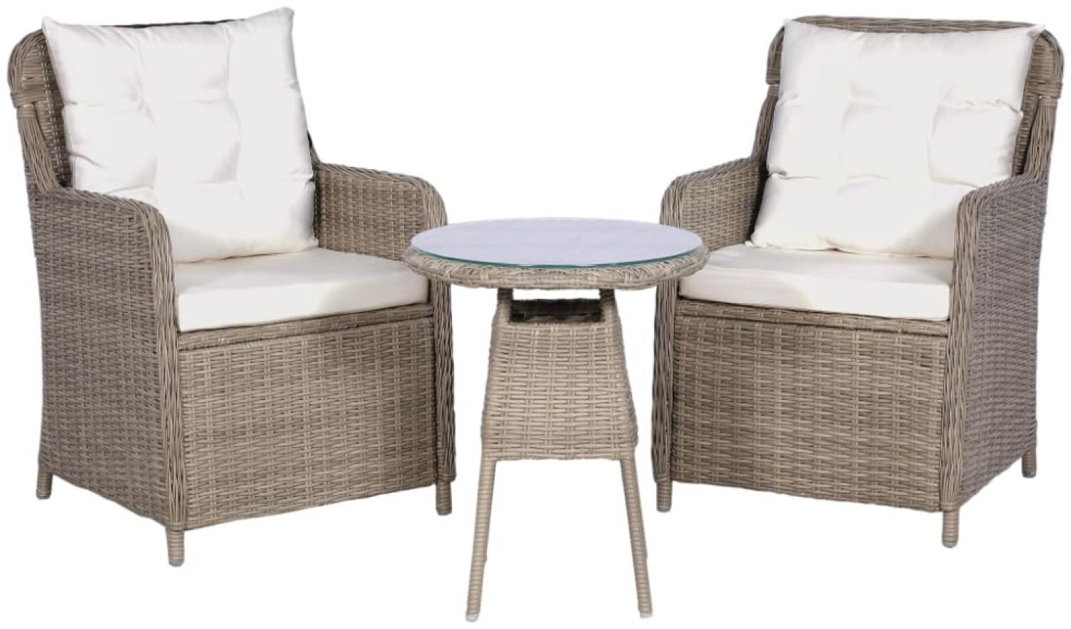 3-tlg. Bistro-Set mit Auflagen und Kissen Poly Rattan Braun Bild 1