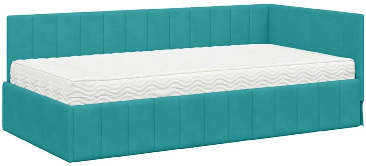 vidaXL Eckbettgestell mit Matratze Türkis 90 x 200 cm Samt 3393866 Bild 1