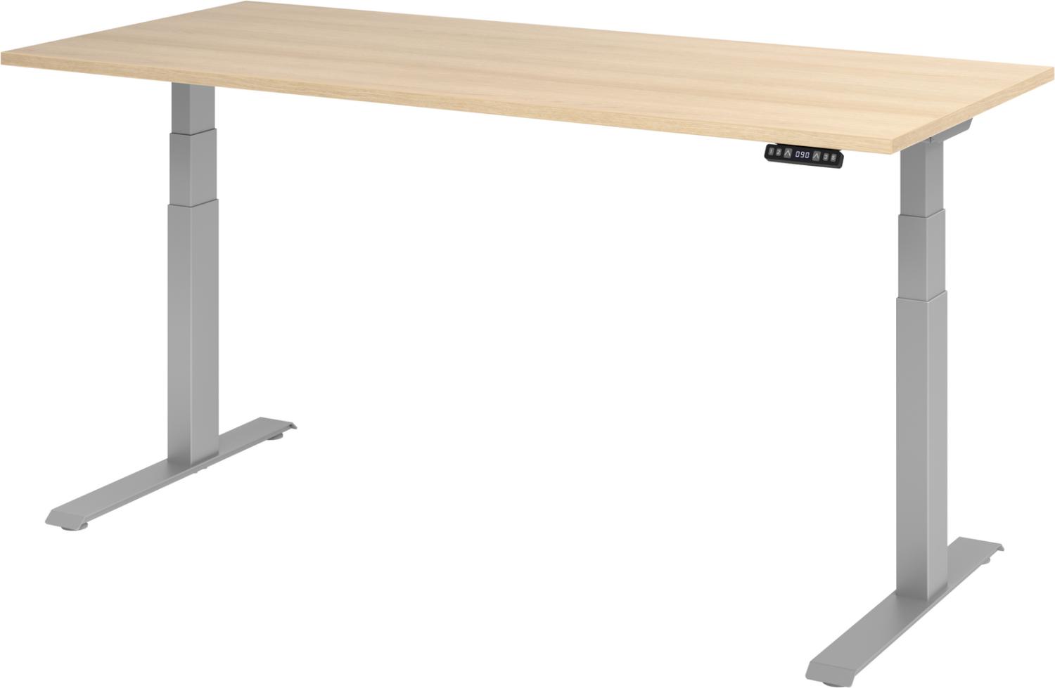 bümö elektrisch höhenverstellbarer Schreibtisch 180x80 cm in Eiche, Gestell silber mit Memory-Steuerung, elektrischer Bürotisch höhenverstellbar Gaming Tisch, XDKB19-E-S Bild 1