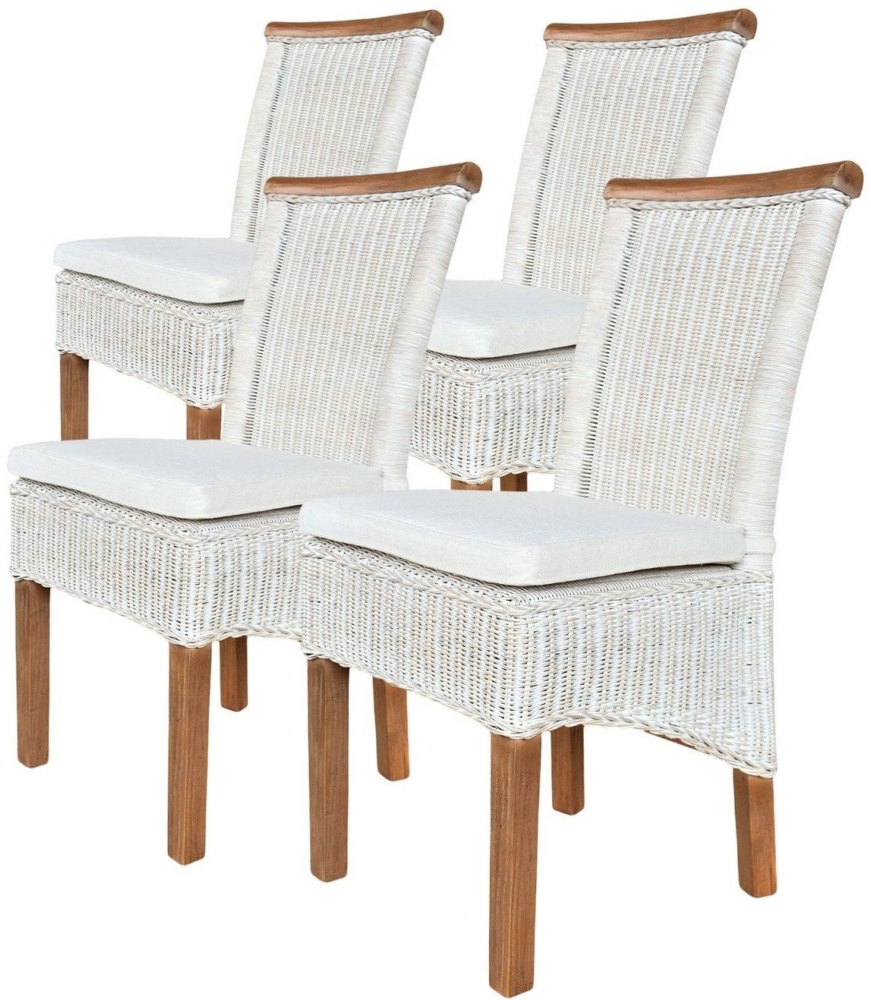 Esszimmer Stühle Set Rattanstühle Perth 4 Stück weiß Esstisch Stühle Korbstühle nachhaltig mit Sitzkissen Bild 1