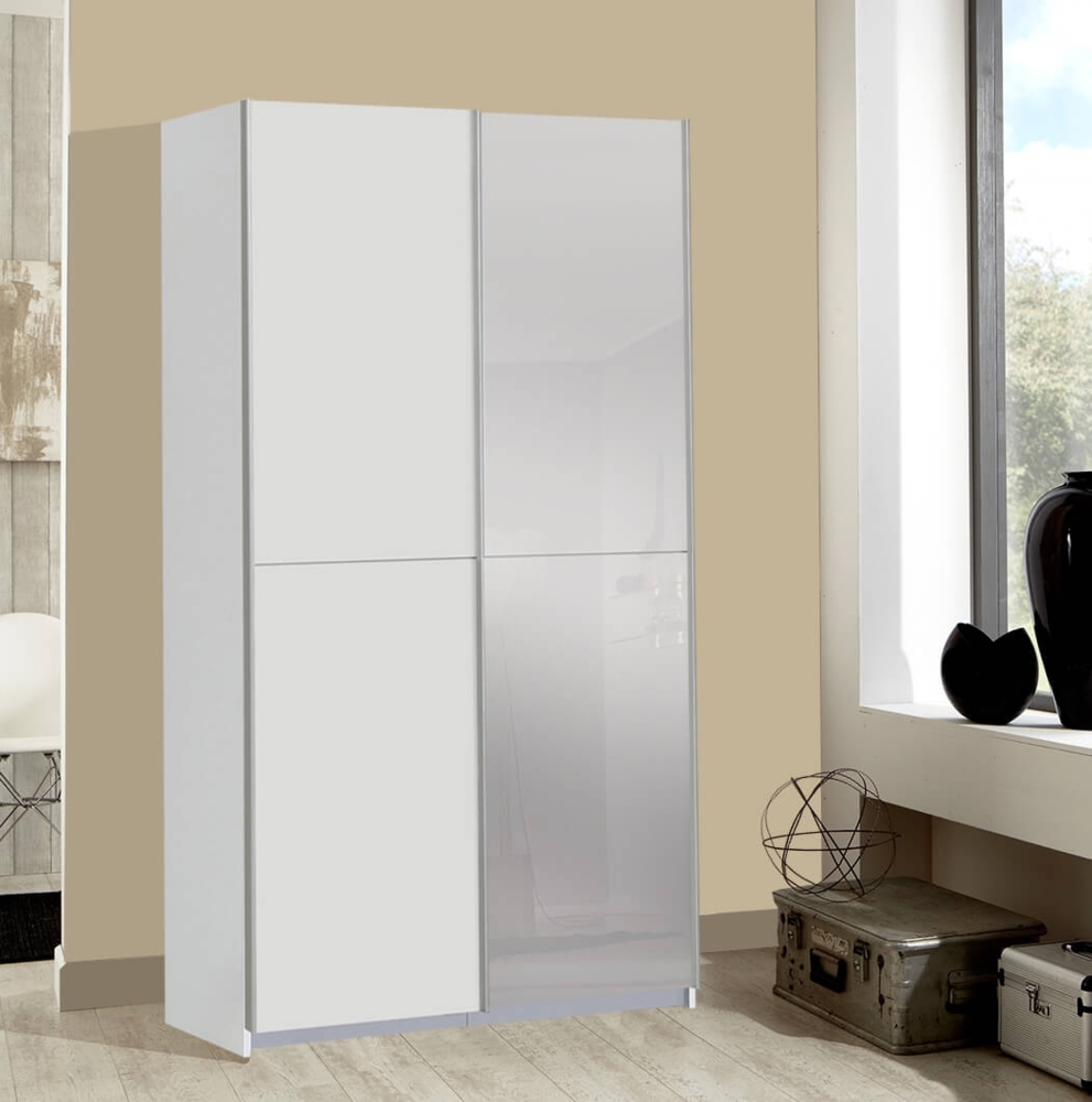 Schwebetürenschrank Kleiderschrank Schrank Schlafzimmer Spiegel 120cm weiß Bild 1