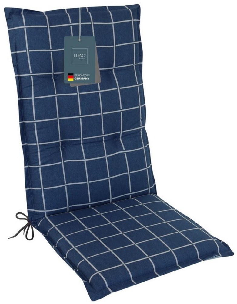 LILENO HOME Hochlehnerauflage Gartenstuhl Auflage, bequeme Sitzauflage für Gartenmöbel, Stuhlkissen, (1 St, 1er Set), Polsterauflage Yacht-Karo Dunkelblau, Sitzpolster für Klappstühle Bild 1