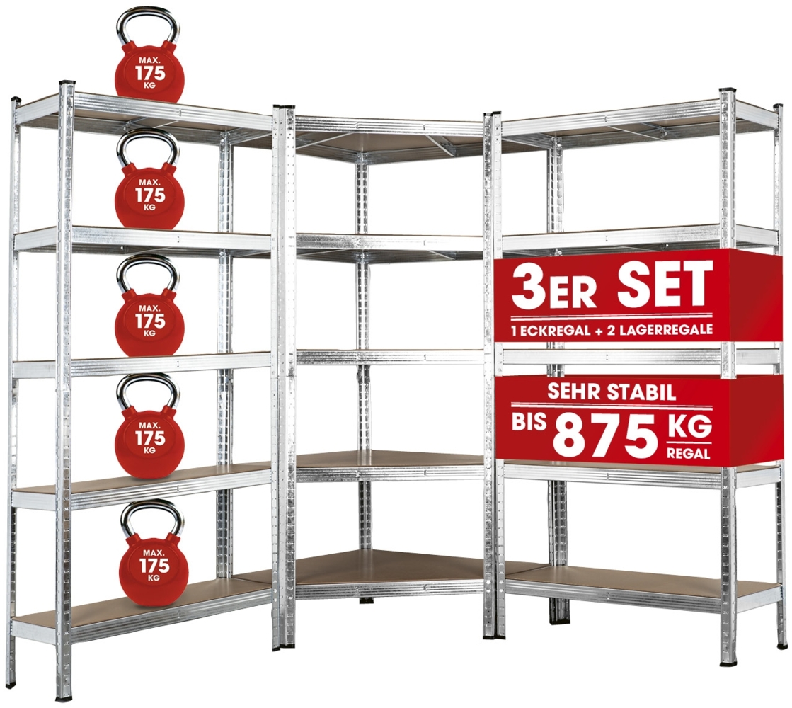 EASYmaxx Schwerlastregal 180 x 90 x 40 cm | Eckregal & 2 Lagerregal | 2625 kg Traglast, 175 kg pro Ebene | Regal und Werkbank | Kellerregal, Lagerregal mit 15 verstellbaren Ablagen Bild 1