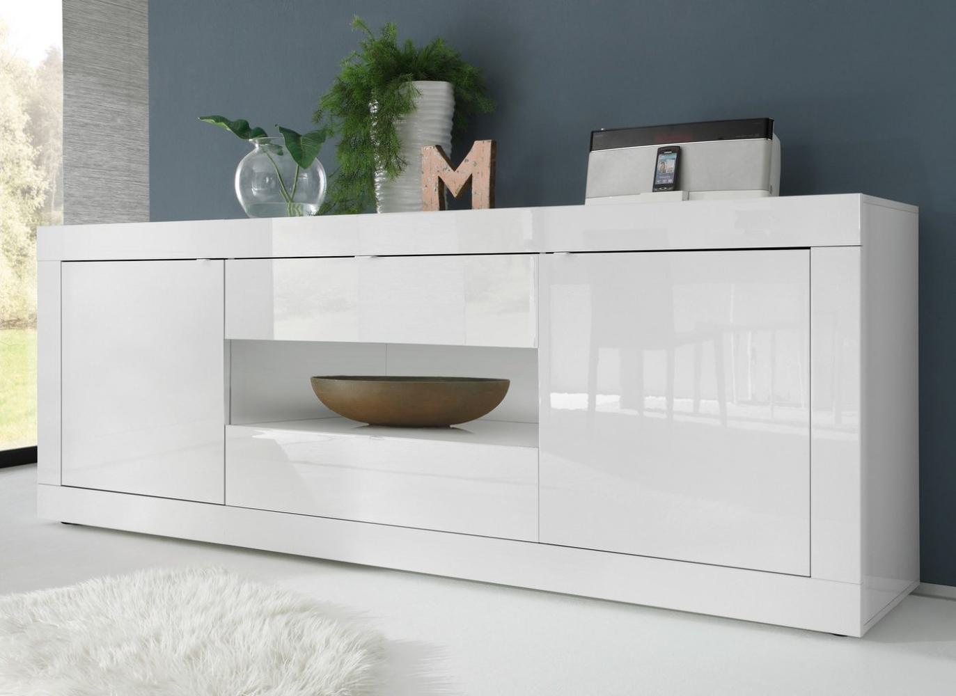 INOSIGN Sideboard Basic Breite 240 cm, Kommode 2 Türen, 2 Schubkästen, Anrichte, Weiss HochglanzLack, Metallgriff, moderne Rahmenoptik, viel Stauraum Bild 1