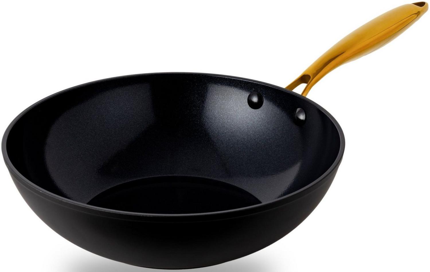 HENSSLERS Wok HSN, Aluminium (1-tlg), BLACK CERAMIC Antihaftbeschichtung, goldener Edelstahlgriff, Induktion Bild 1