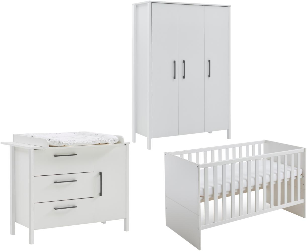 Arthur Berndt 'Kiara' Babyzimmer Komplettset 3-teilig, Kinderbett (70x140 cm), Wickelkommode mit Wickelaufsatz und Kleiderschrank Weiß Bild 1