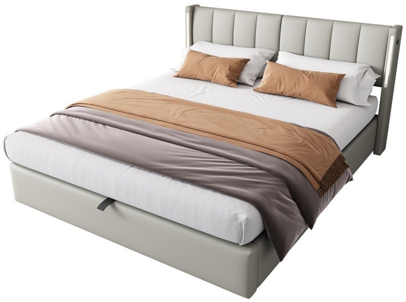 BlingBin Polsterbett Binaurales LED-Polsterbett, hydraulisches Bett (1-tlg, 140 x 200, mit Stauraum, PU, grau), mit LED-Beleuchtung, verstellbares Kopfteil, USB-Anschluss im Bett Bild 1