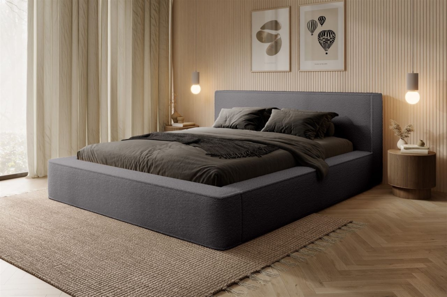Polsterbett Doppelbett OMAHA 140x200cm Komplettset Stoff Euphoria Dunkelgrau Bild 1