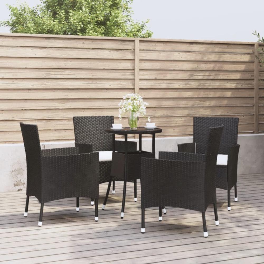 vidaXL 5-tlg. Garten-Bistro-Set mit Kissen Schwarz Poly Rattan 3187415 Bild 1