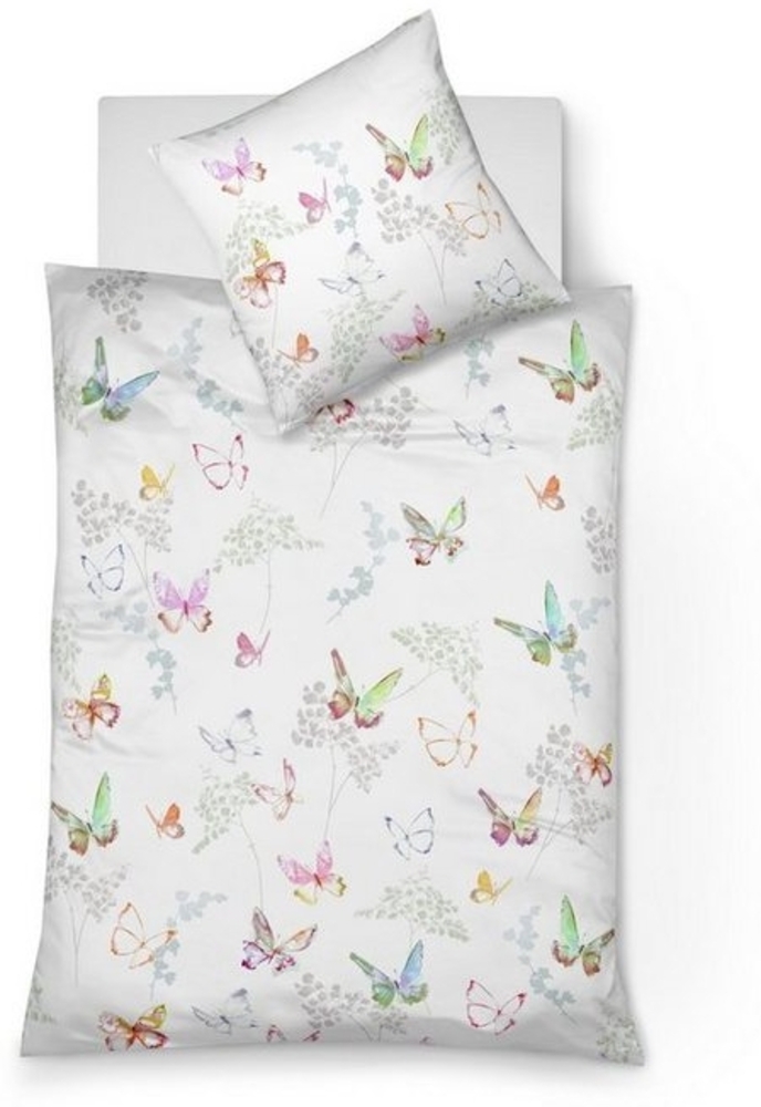 Fleuresse Mako-Satin Bettwäsche 135x200 Schmetterlinge Gräser Wende weiß 114083-9 Bild 1
