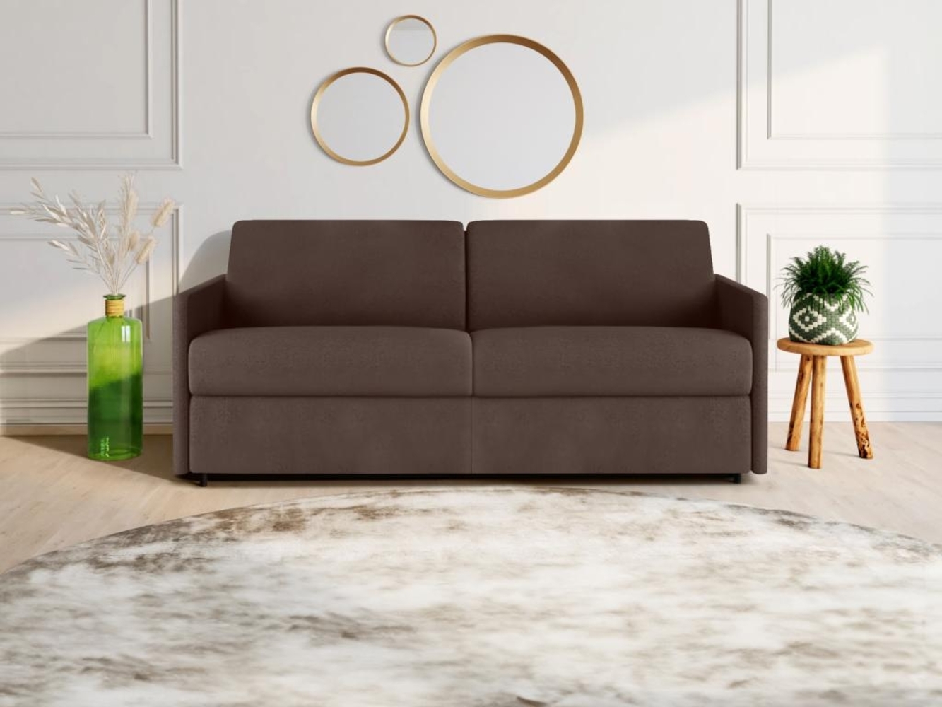 Vente-unique - Schlafsofa 4-Sitzer - Liegefläche mit Lattenrost mit breiten Latten: 160 cm - Matratze: 14 cm - Stoff - Braun - CALIFE Bild 1