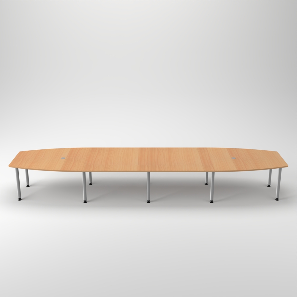 Rheinland Möbel Konferenztisch KONTI 520x130 cm – ovaler Besprechungstisch in Buche mit silbernen Rundrohrfüßen & 2 Kabelauslässen, erweiterbarer Meetingtisch für 16–18 Personen, moderner XXL-Tisch fürs Büro Bild 1