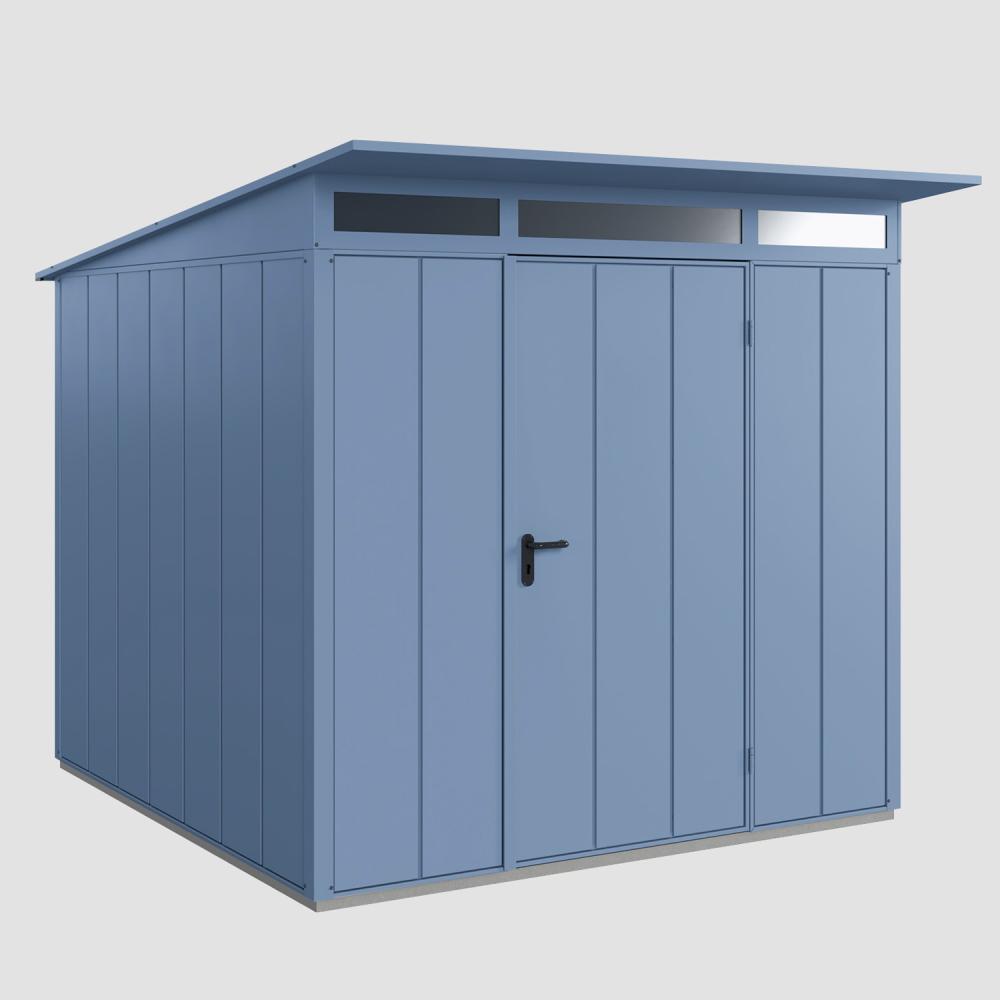 Hörmann Ecostar Metall-Gerätehaus Elegant mit Pultdach Typ 2, 238 x 238 cm , taubenblau, 5,7 m²,1-flüglige Tür Bild 1