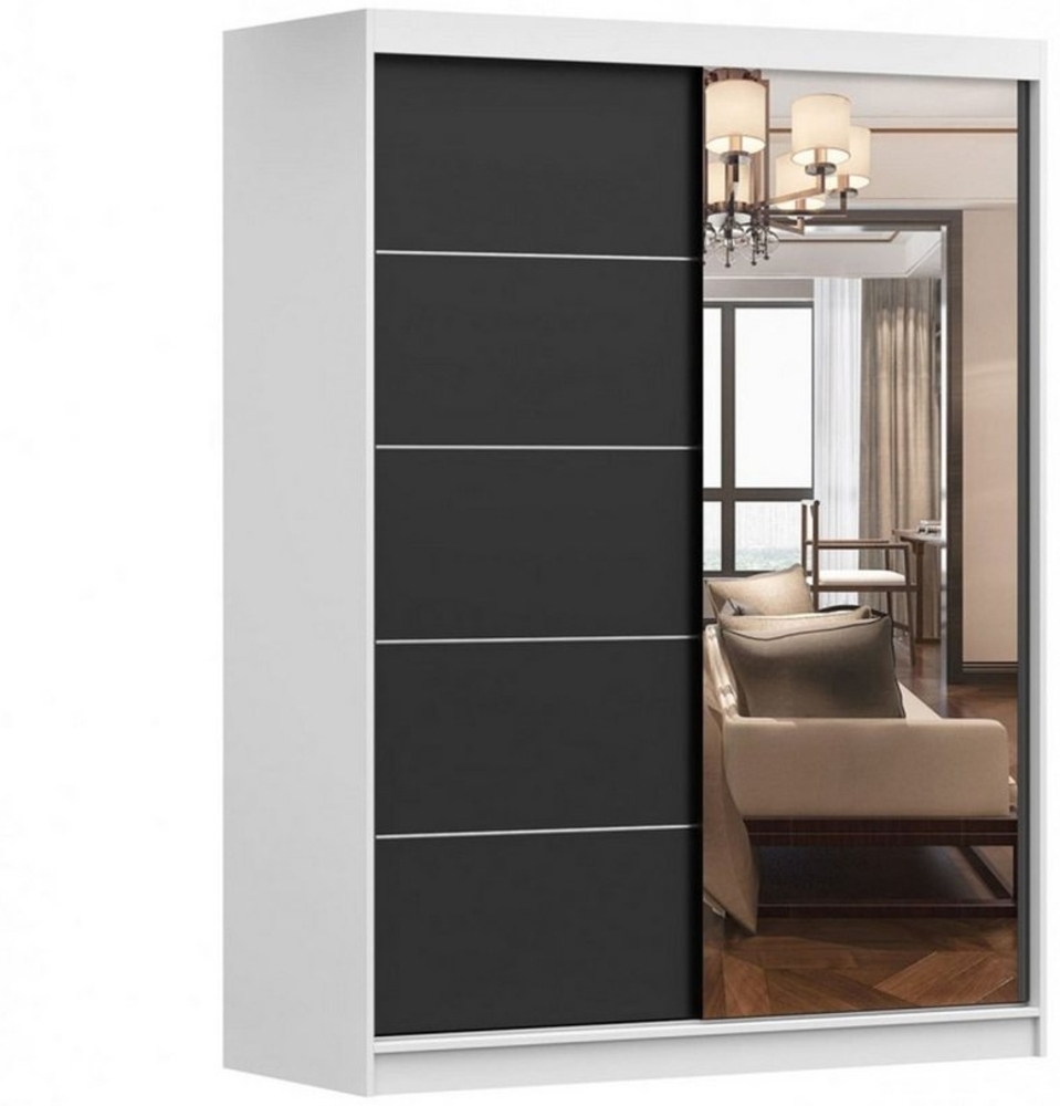MOEBLO Kleiderschrank LARA 05 (mit Spiegel Schwebetürenschrank 2-türig Schrank mit vielen Einlegeböden und Kleiderstange, Gaderobe Schiebtüren Schlafzimmer-Wohnzimmerschrank Modern Design), (BxHxT): 150x200x61 cm Bild 1